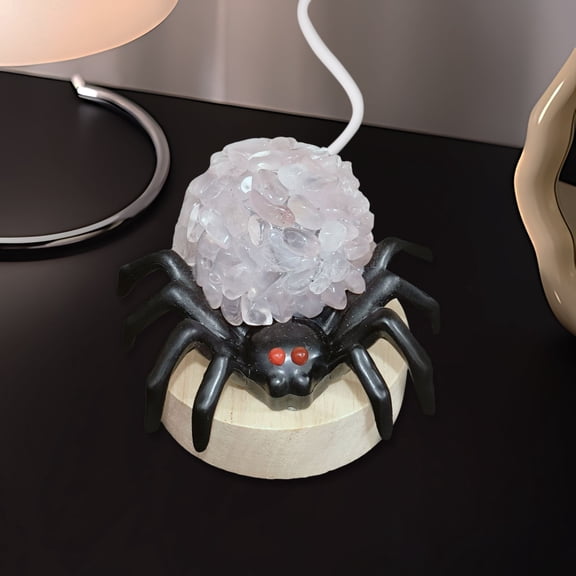 Halloween Spider Lamp,Spooky Home Decor Natural Amethyst,Clear Crystal Stones Lamp Halloween Home Decor for Table Centerpiece Spider Crystal Healing Stones Lamp Novelty Spider Unique Night Light