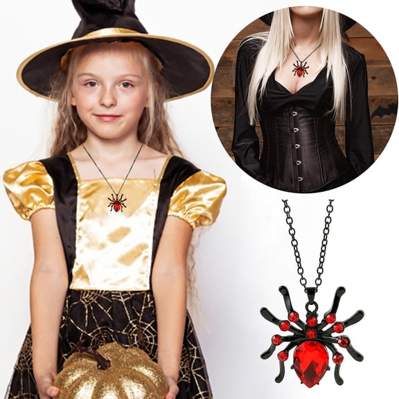 Halloween Spider Pendant Necklace - Oversized Gothic Bat & Red Statement Piece, Punk Rock Jewelry for Women, Party & Everyday Goth Fashion