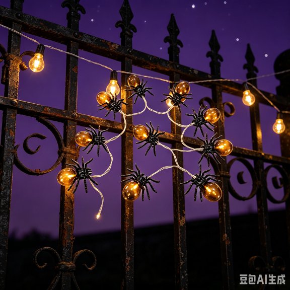 Halloween Spider String Lights, Plug-in LED Waterproof Lights with Spider Decorations