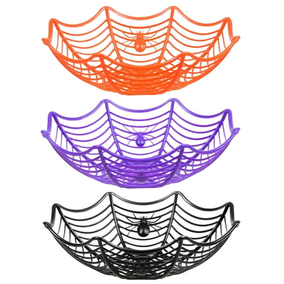 Halloween Spider Web Basket Plastic Decorative Bowls for Fruits Cookies Biscuit Candies Hand Grabbing Holder Plates for Home Table Decor Trick or Treats Food Snack Dish Storage Party Supplies Set of 3