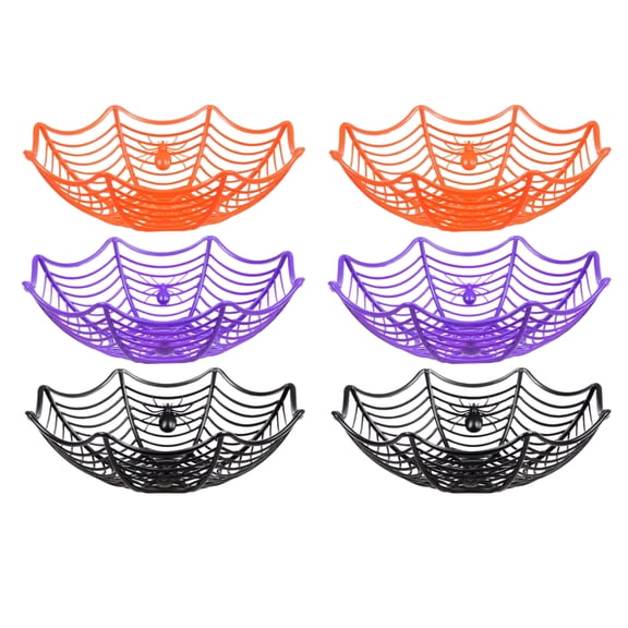Halloween Spider Web Basket Plastic Decorative Bowls for Fruits Cookies Biscuit Candies Hand Grabbing Holder Plates for Home Table Decor Trick or Treats Food Snack Dish Storage Party Supplies Set of 6