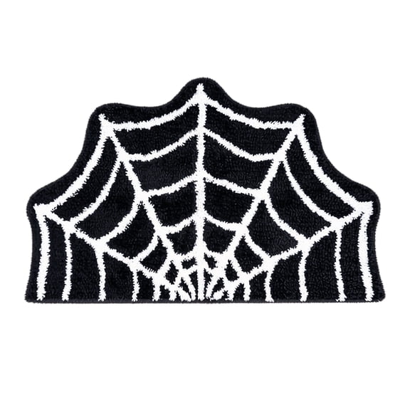 Halloween Spider Web Bath Mat - Black & White Gothic Bathroom Rug, Non-Slip Quick Dry Microfiber, Soft Plush for Halloween Decor & Goth Home, Machine Washable