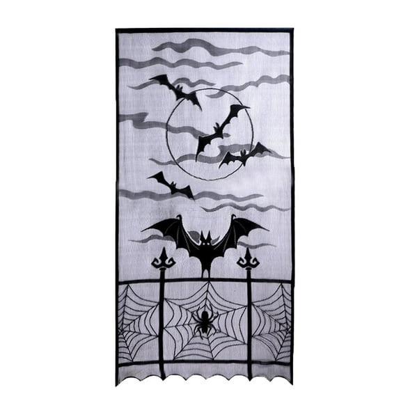 Halloween Spider Web Bats Curtains, Black Lace Door Curtain Panel Decor for Halloween Window Decorations, 40 x 84 Inch