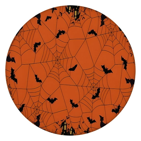 Halloween Spider Web and Bats Round Fitted Tablecloth with Elastic Edge,Dining Table Cover Waterproof,Outdoor Round Tablecloth for Camping,Dining,Indoor and Outdoor