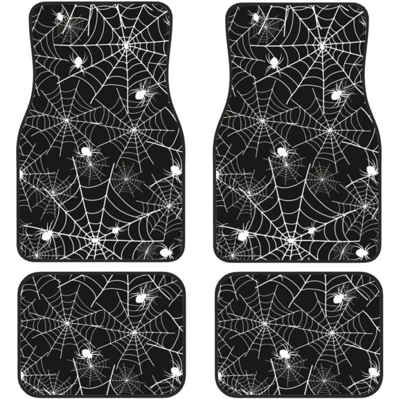 Halloween Spider Web Black Night Set of 4 Car Floor Mats - Rubber Bottom Car Carpet for Cars, Suvs, Trucks (Two at The Front and Rear)