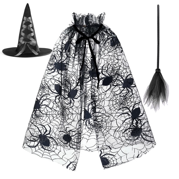 Halloween Spider Web Cape Costume, Hooded Cloak And Hat Accessories For Party Dress Up, Role Play Events, Stage Shows, Themed Gatherings, Holiday Celebrations, Costume Photography And Festive Events