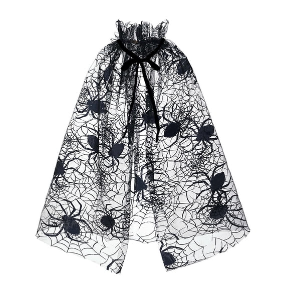 Halloween Spider Web Cape Scarf Sheer Mesh Lace Poncho for Witch Costume Party Dress Up Carnival Role Play Stage Performance Theme Events Accessory One Size