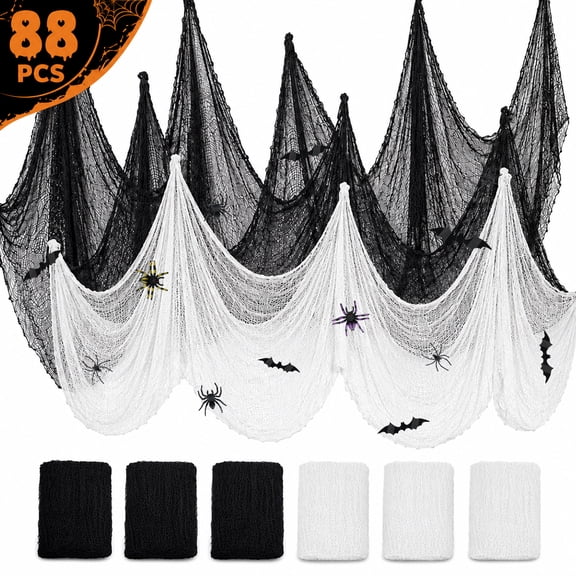 Halloween Creepy Cloth Halloween Gauz Scary Decoration with Bats Spiders Fabric Hanging Spooky Stuff for Indoor Outdoor Home Wall Haunted House Party Supplies 88Pcs Set 2