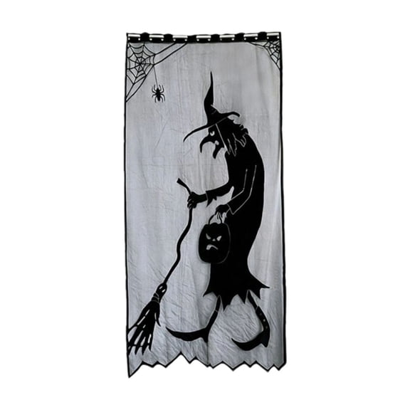 Halloween Spider Web Curtain- Polyester Gothic Witch Window Panel with Grommets & Rod Pocket for Halloween Decor