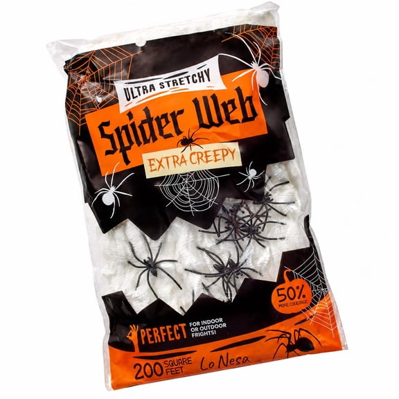 Halloween Spider Web Decoration 200 Sq Ft with Plastic Spiders, Extra Stretchy Indoor Outdoor Haunted House Decor