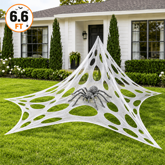 Halloween Spider Web Decoration Stretchy Cobweb Netting with Ground Stakes, Large Outdoor Indoor Haunted House Party Decor