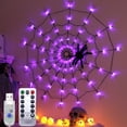 thumbnail image 1 of Halloween Spider Web Decorations Lights, Battery Operated Spider Wed Light, 3.28 FT Diameter 70 Led Waterproof Purple Light with 1 Black Spider, for Indoor&Outdoor Decoration, 1 of 11
