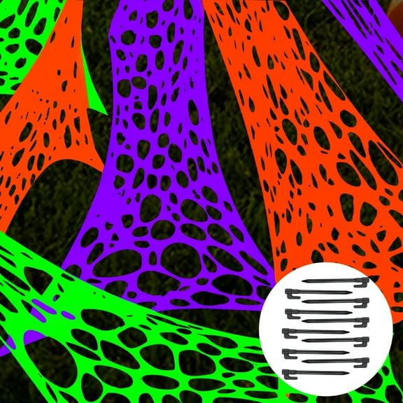 Halloween Spider Web Decorations DIY Giant Spider Webs Halloween Creepy Cloth for Haunted House Party Indoor Outdoors Decoration (Purple&orange&Green 13.8X19.7FT)