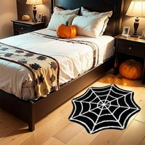 Halloween Spider Web Floor Rug, for Bathroom Bedroom Office Tufted Mats with Soft Washable Non-Slip 23.62x23.62x0.19Inch Black