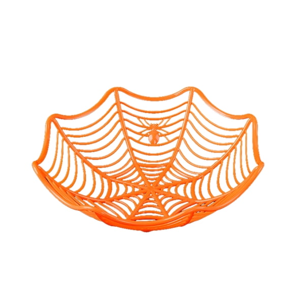 Halloween Spider Web Fruit Basket Decorative Snack Bowl Spooky Party Storage Orange