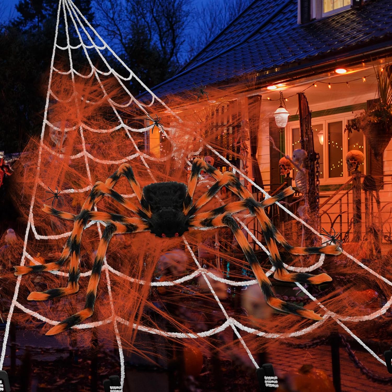 Halloween Spider Web and Giant Spiders Decorations Set Triangle Spider