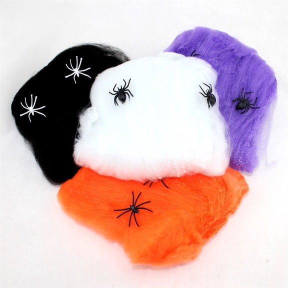 Halloween Spider Web Hanging Decor, 3.39 x 3.39 in Cotton Spider Web with Random Color Spider, Halloween Party Decorations (Orange)