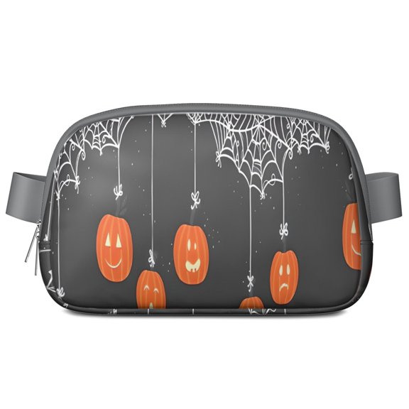 Halloween Spider Web Hanging Pumpkins Cute Fanny Packs for Women,Travel Waterproof Crossbody Fanny Bags Waist Purse for Women Anti Theft Adjustable Strap for Running Travel Cycling