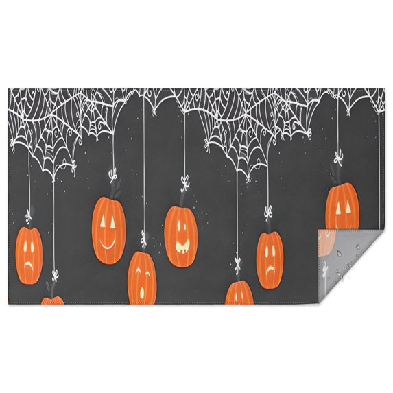Halloween Spider Web Hanging Pumpkins Rectangle Tablecloth 60"x102",Waterproof Polyester Rectangle Table Cloth, Wipeable Spillproof Polyester Tablecloth for Dining, Camping, Indoor and Outdoor