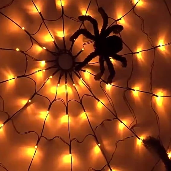 Halloween Spider Web LED Ambient Light with Remote Control, USB & Solar Powered Spooky Decor Lamp, Summer Backyard Party Essential for Bar/Patio/House/Pre-Halloween Scene Layout/Holiday, Orange
