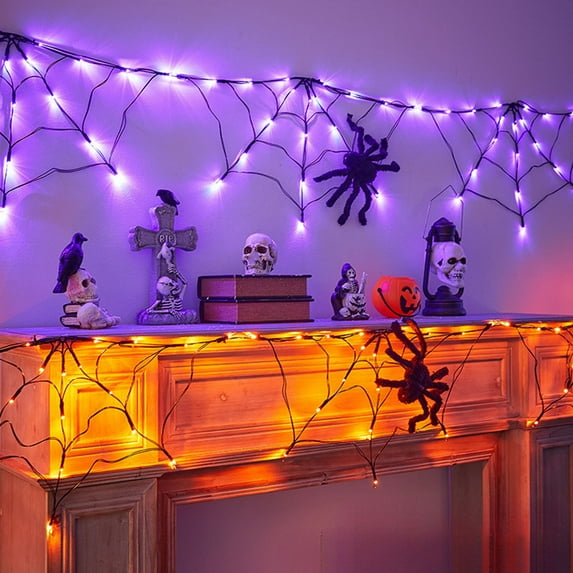 Halloween Spider Web Light String, Light Indoor Ghost Festival Light Props Decorative Light Party Web Light Haunted House Decor