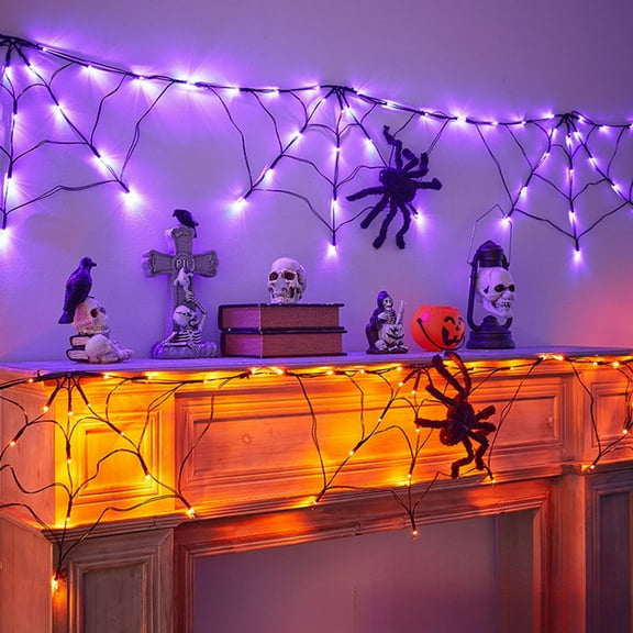 Halloween Spider Web Light String, Light Indoor Ghost Festival Light Props Decorative Light Party Web Light Haunted House Decor