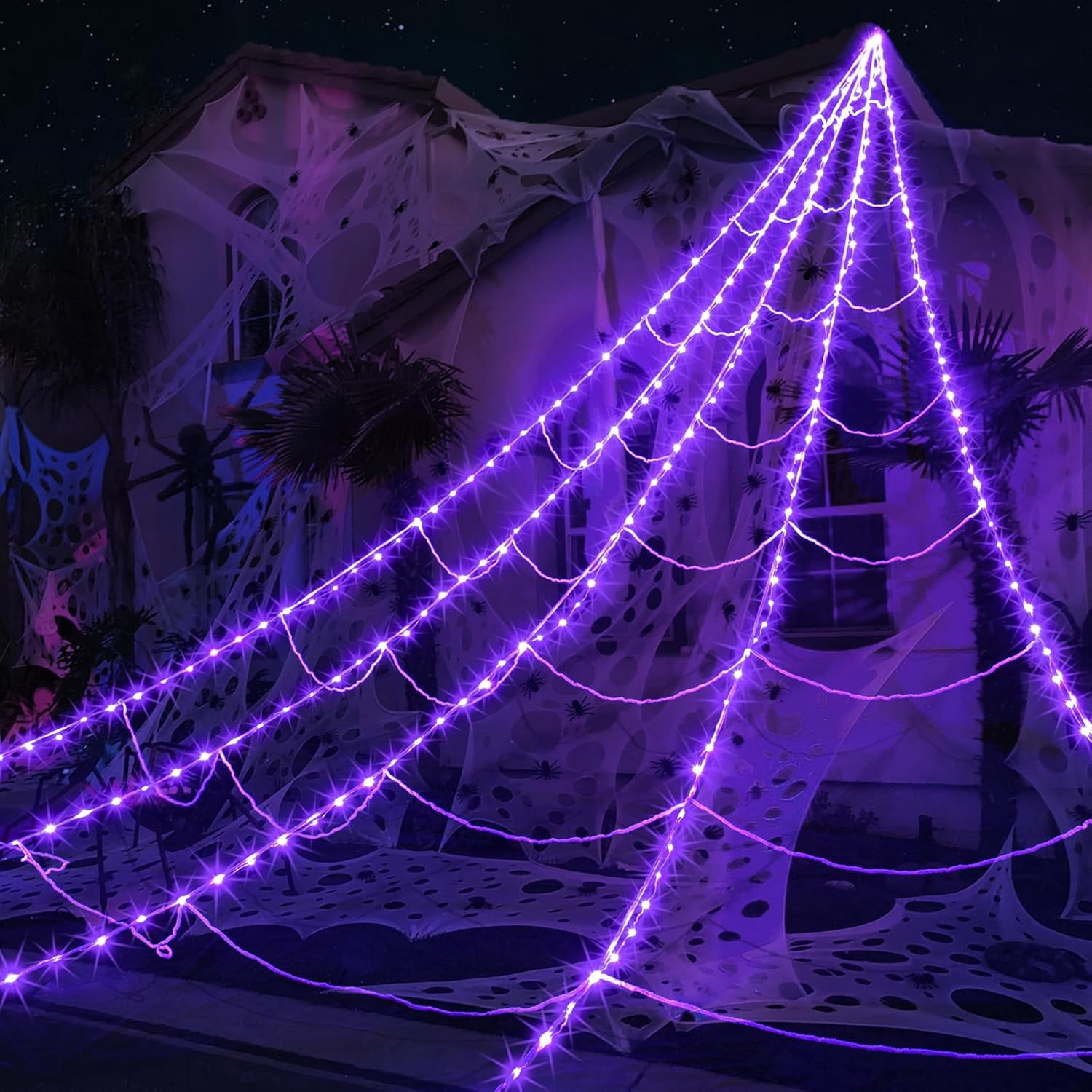 Led Rope Spider Web Halloween Spider Web Lights 290 LED Lighted Spider Web Giant 23 Ft ...