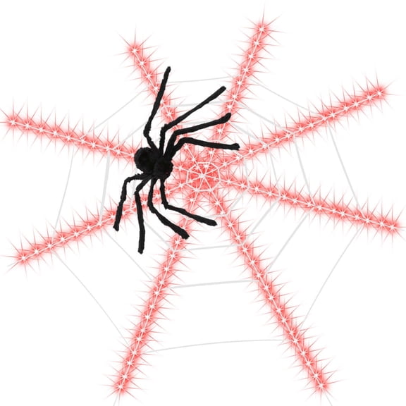 Halloween Spider Web Lights with 3FT Black Spider, 12FT Diameter 120LED Lights Spider Web Decor for Home Garden Indoor Outdoor Halloween Decorations(Orange)