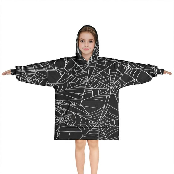 Halloween Spider Web Pattern Blanket Hoodies for Kids 6-13YR Oversize Wearable Blanket Hoodies for Boys Girls Teens
