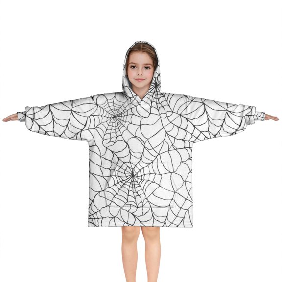 Halloween Spider Web Pattern Blanket Hoodies for Kids 6-13YR Oversize Wearable Blanket Hoodies for Boys Girls Teens