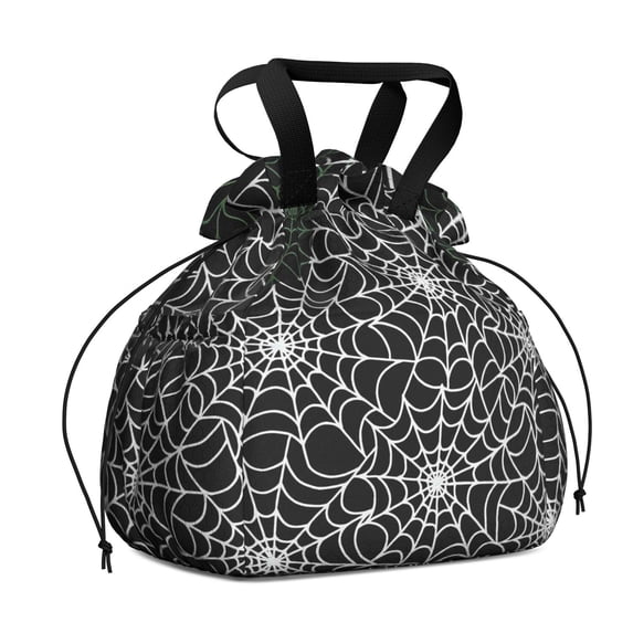Halloween Spider Web Pattern Drawstring Lunch Bag Women - Drawstring Lunch Bag Insulated for Work Office - Stain-Resistant Large Lunchbags for Women with Multi-Pockets