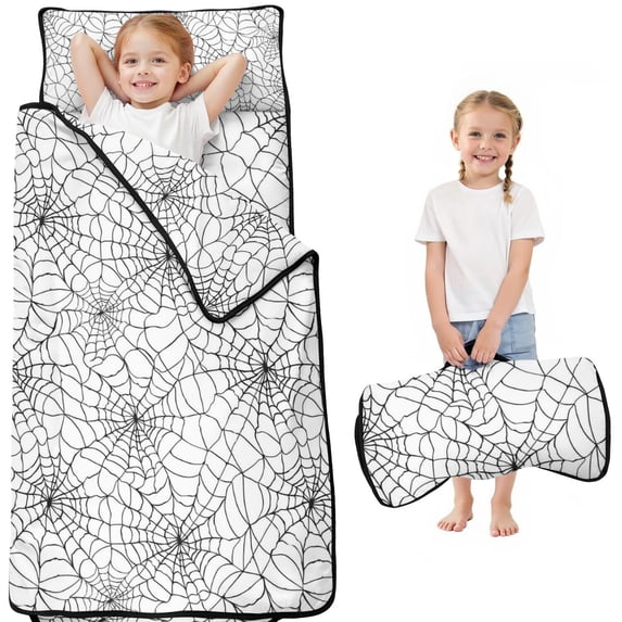 Halloween Spider Web Pattern Toddler Nap Mats for Kids Preschool,50"x20" Sleeping Mat Bag or Kids,Toddler Sleeping Bag,Toddler Nap Mat or Daycare