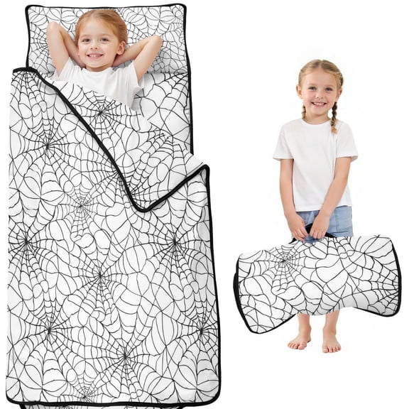 Halloween Spider Web Pattern Toddler Nap Mats for Kids Preschool,51"x22" Sleeping Mat Bag or Kids,Toddler Sleeping Bag,Toddler Nap Mat or Daycare