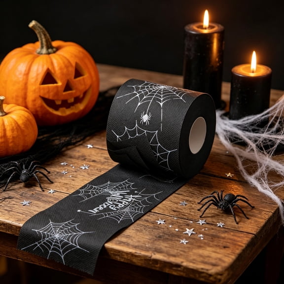 Halloween Spider Web Printed Toilet Paper Roll, Single Roll Black Cobweb Novelty Tissue Paper, Soft Disposable Restroom Paper As Funny Prank Gift for Indoor Halloween Bathroom Table Party Decoration