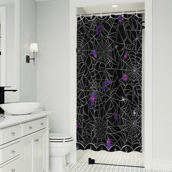 Halloween Spider Web with Purple Icons Shower Curtain 36"x72" ,Bathroom Decorative Shower Curtains Set with 12 Hooks,Modern Waterproof Washable Shower Curtain
