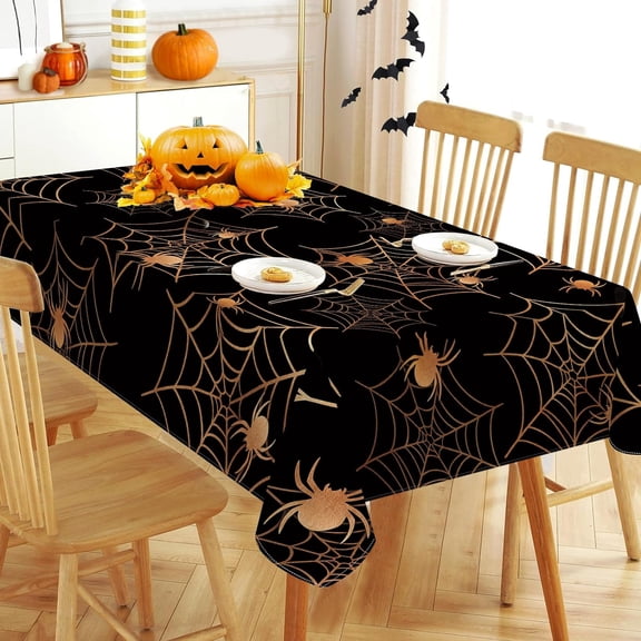 Halloween Spider Web Rectangle Tablecloth 60 x 84 Inch, Funny Decorative Table Cloth Black Dining Table Cover, Fall Holiday Dinner Party Picnic Decoration