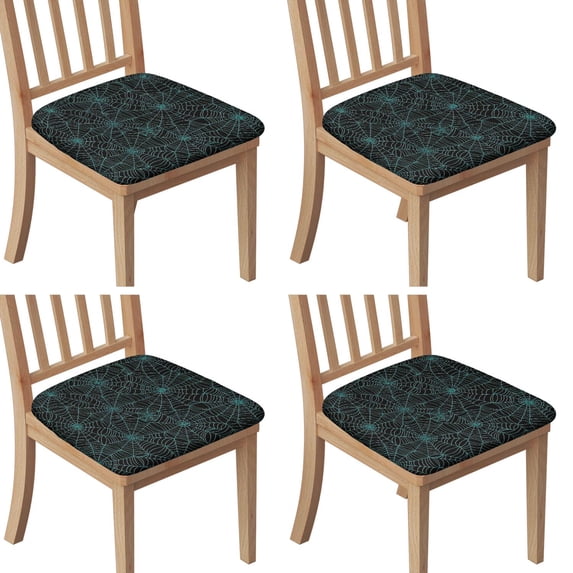 Halloween Spider Web Seat Covers for Dining Room Chairs Set Of 4,Stretch Printed Washable Chair Seat Cover with Elastic Ties and Button,Removable Waterproof Couch Cushion Covers