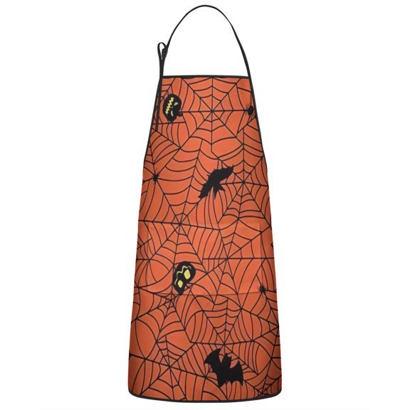 Halloween Spider Web Silhouette Pattern Apron-Garden Aprons for Women with Pockets-Cotton Linen Waterproof Kitchen Cooking Gardening Aprons Adjustable for Kitchen,Cooking,BBQ and Salon 33"x27"