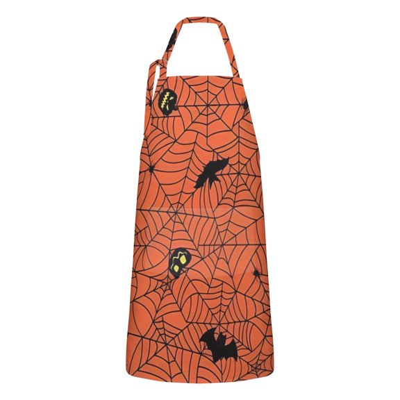 Halloween Spider Web Silhouette Apron-Garden Aprons for Women with Pockets-Cotton Linen Waterproof Kitchen Cooking Gardening Aprons Adjustable for Kitchen,Cooking,BBQ and Salon 32"x27"