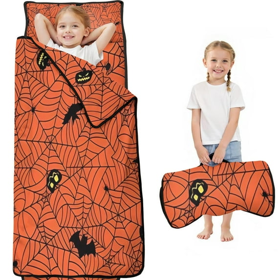 Halloween Spider Web Silhouette Pattern Toddler Nap Mats for Kids Preschool,59"x22" Sleeping Mat Bag or Kids,Toddler Sleeping Bag,Toddler Nap Mat or Daycare