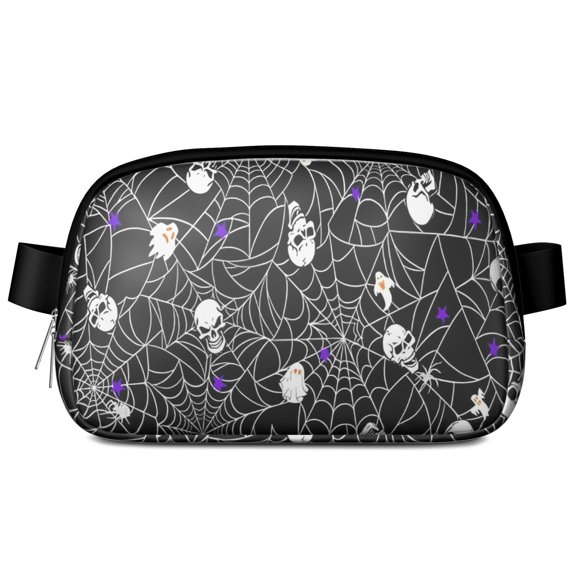 Halloween Spider Web and Skulls Pattern Cute Fanny Packs for Women,Travel Waterproof Crossbody Fanny Bags Waist Purse for Women Anti Theft Adjustable Strap for Running Travel Cycling