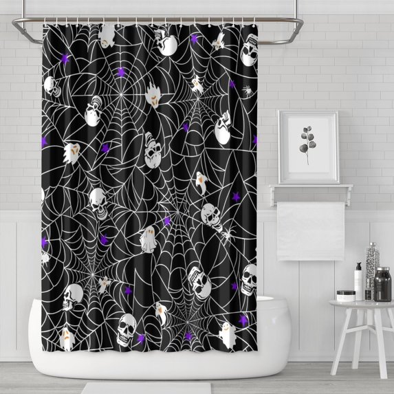 Halloween Spider Web and Skulls Pattern Shower Curtain 72"x72" ,Bathroom Decorative Shower Curtains Set with 12 Hooks,Modern Waterproof Washable Shower Curtain