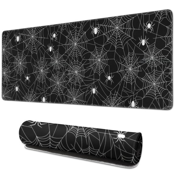 Halloween Spider Web Spider Pattern Extended Large Mouse Pad, Large Mouse Mat with Non Slip Base & Stitched Edges, Eco-Friendly Gifts for Birthday Christmas Thanksgiving,31.5"x11.8"