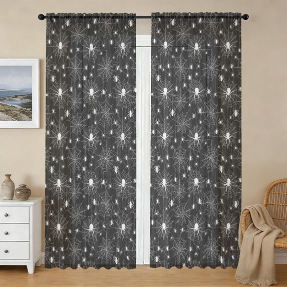 Halloween Spider Web Spider Sheer Curtains, Rod Pocket Sheer Drapes ...