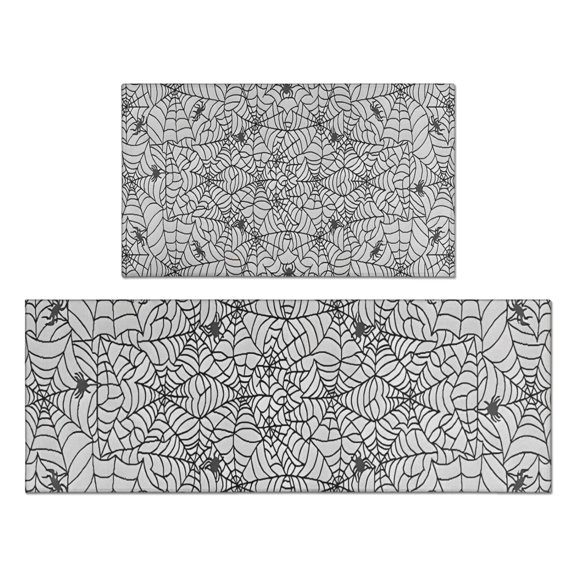 Halloween Spider Web and Spiders Kitchen Rugs Sets Of 2,Anti Fatigue Kitchen Mat Rugs Non Slip Washable,Decorative Kitchen Floor Mats for Kitchen,Sink,Laundry,17"x30"+17"x47"
