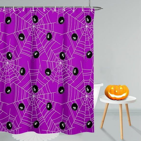 Halloween Spider Web Spooky Purple Shower Curtain for Bathroom, Home Decor Waterproof Fabric with Hooks, 72x72 Inch