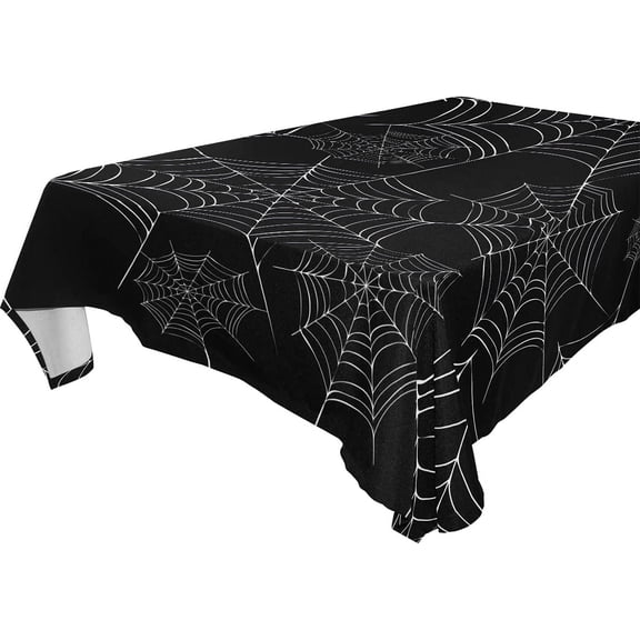 Halloween Spider Web Square Tablecloth, Black Rectangle Modern Table Linen Cloth Cover for Kitchen Dining Room Party Home Decor,60x60