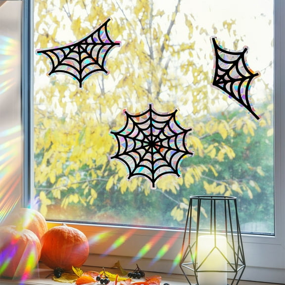 Halloween Spider Web Stickers Set Decorative Window Rainbow Laser Party Supplies