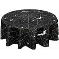 thumbnail image 1 of Halloween Spider Web Table Cloth Round Black and White Bat Tablecloth 60 Inch Decor Washable Stain and Wrinkle Resistant Round Table Cover for Dining Picnic, 1 of 6