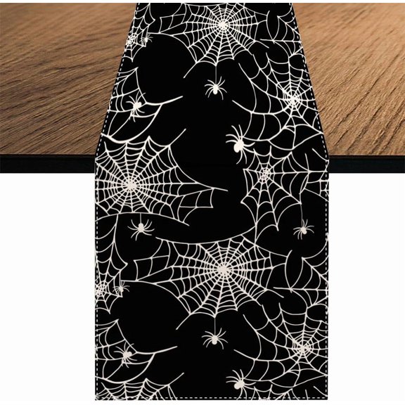 Halloween Spider Web Table Runner, Halloween Holiday Black Kitchen Dining Table Decoration for Home Party Decor 13.8x71 Inch